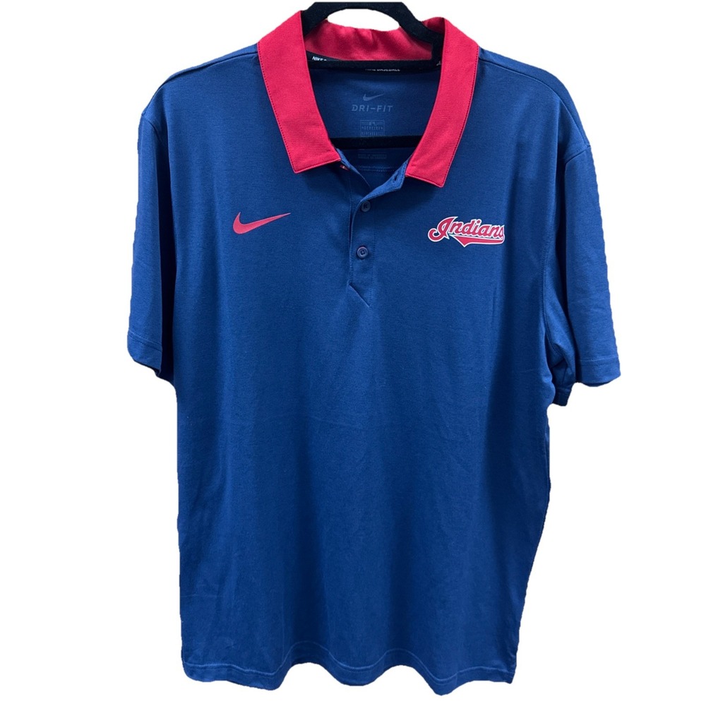 Nike Blue and Red Cleveland Indians Dri-FIT Polo